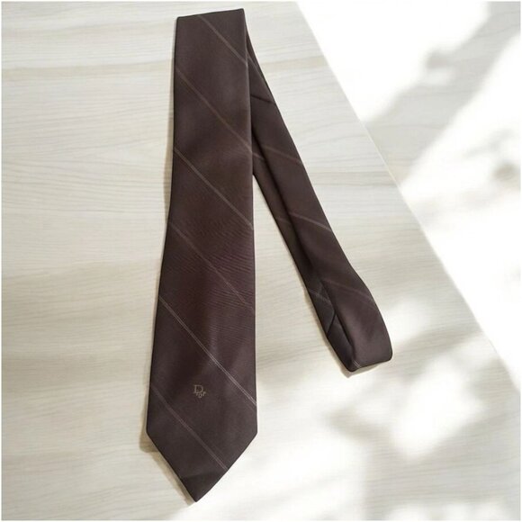 CHRISTIAN DIOR Men’s Vintage Brown Striped Tie - Picture 1 of 6